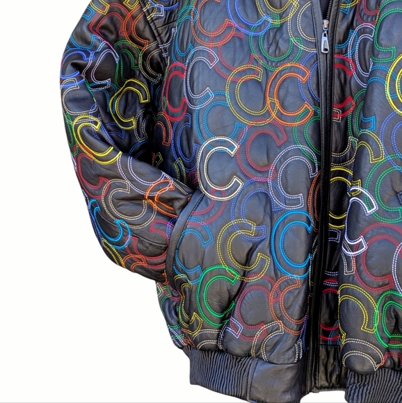 Italian Lamb Skin Embroidered Men's Leather Jacket with Fur Trimmed Hood Size 5x - Picture 4 of 16